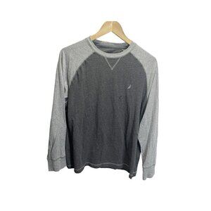 Nautica Men's Gray /Dark Gray Raglan Crew Neck Sleep Shirt Size S Long Sleeved